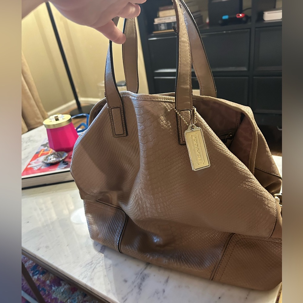 Beige Leather Coach bag.